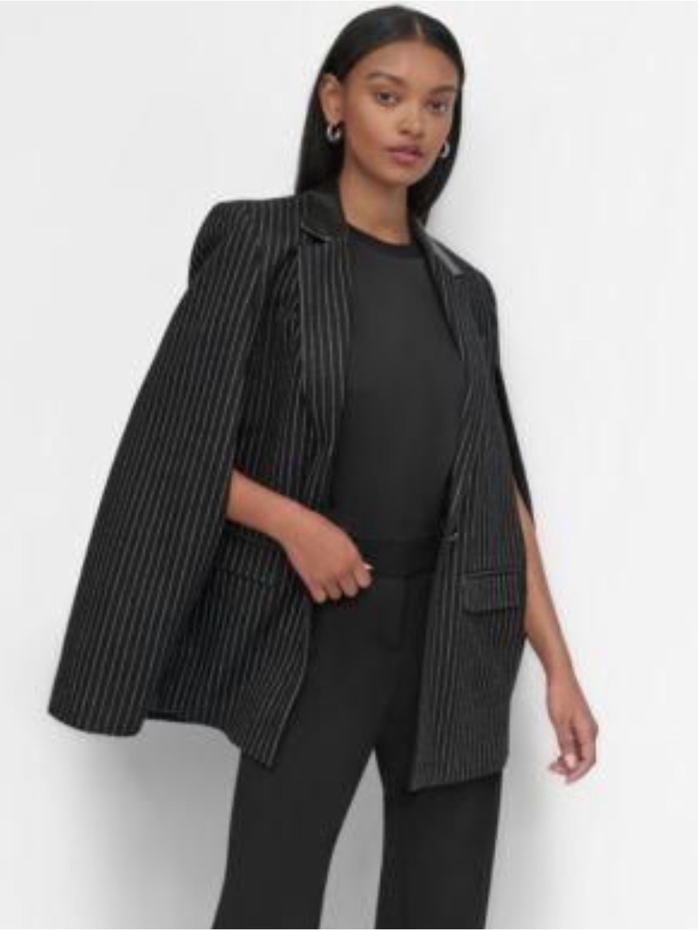 DKNY Black Pinstripe Cape Blazer